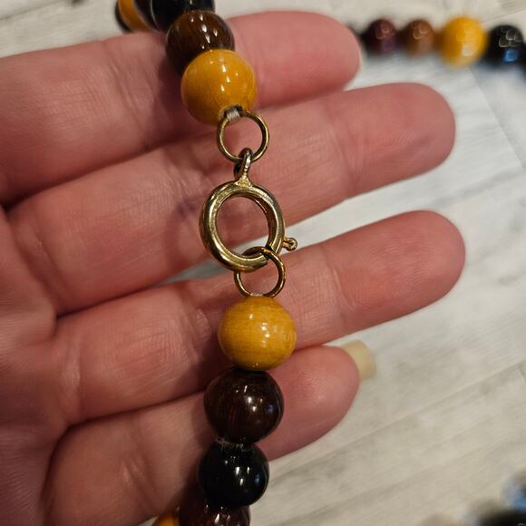 Brown Tone Beaded Necklace Earth Tones Casual Layer Boho Chic - Picture 4 of 7